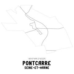 PONTCARRE Seine-et-Marne. Minimalistic street map with black and white lines.