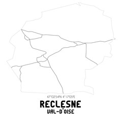 RECLESNE Val-d'Oise. Minimalistic street map with black and white lines.