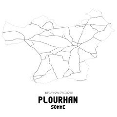 PLOURHAN Somme. Minimalistic street map with black and white lines.