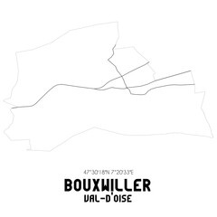 BOUXWILLER Val-d'Oise. Minimalistic street map with black and white lines.