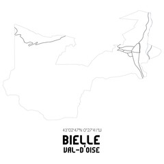 BIELLE Val-d'Oise. Minimalistic street map with black and white lines.