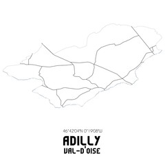 ADILLY Val-d'Oise. Minimalistic street map with black and white lines.