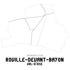 ROVILLE-DEVANT-BAYON Val-d'Oise. Minimalistic street map with black and white lines.
