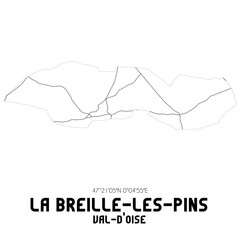 LA BREILLE-LES-PINS Val-d'Oise. Minimalistic street map with black and white lines.