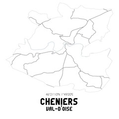 CHENIERS Val-d'Oise. Minimalistic street map with black and white lines.