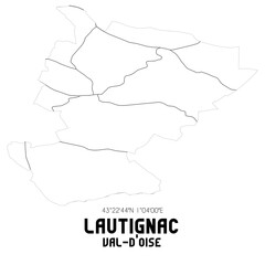 LAUTIGNAC Val-d'Oise. Minimalistic street map with black and white lines.