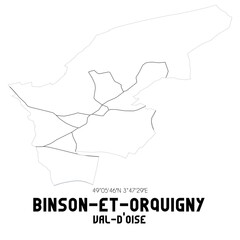 BINSON-ET-ORQUIGNY Val-d'Oise. Minimalistic street map with black and white lines.