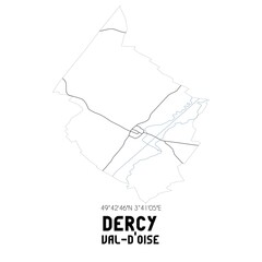 DERCY Val-d'Oise. Minimalistic street map with black and white lines.