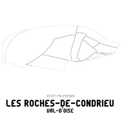 LES ROCHES-DE-CONDRIEU Val-d'Oise. Minimalistic street map with black and white lines.