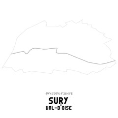 SURY Val-d'Oise. Minimalistic street map with black and white lines.
