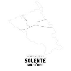 SOLENTE Val-d'Oise. Minimalistic street map with black and white lines.