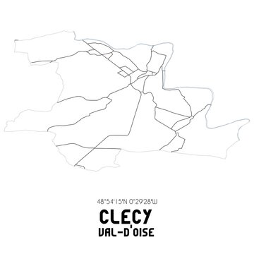 CLECY Val-d'Oise. Minimalistic street map with black and white lines.