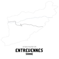 ENTREVENNES Somme. Minimalistic street map with black and white lines.