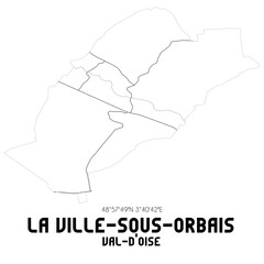 LA VILLE-SOUS-ORBAIS Val-d'Oise. Minimalistic street map with black and white lines.