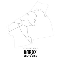 BARBY Val-d'Oise. Minimalistic street map with black and white lines.