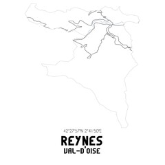 REYNES Val-d'Oise. Minimalistic street map with black and white lines.