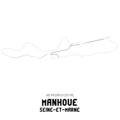 MANHOUE Seine-et-Marne. Minimalistic street map with black and white lines.