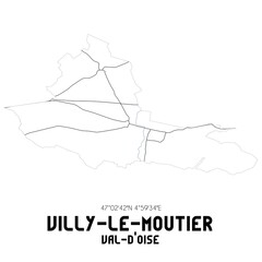 VILLY-LE-MOUTIER Val-d'Oise. Minimalistic street map with black and white lines.