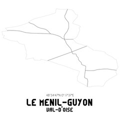 LE MENIL-GUYON Val-d'Oise. Minimalistic street map with black and white lines.