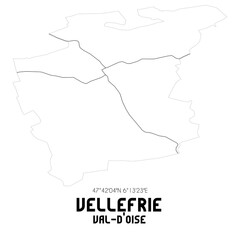 VELLEFRIE Val-d'Oise. Minimalistic street map with black and white lines.