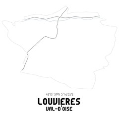 LOUVIERES Val-d'Oise. Minimalistic street map with black and white lines.