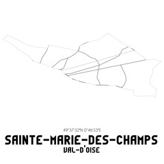 SAINTE-MARIE-DES-CHAMPS Val-d'Oise. Minimalistic street map with black and white lines.