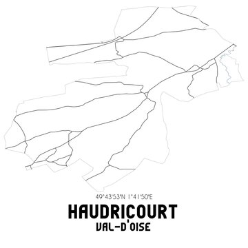 HAUDRICOURT Val-d'Oise. Minimalistic street map with black and white lines.