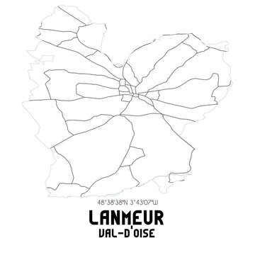 LANMEUR Val-d'Oise. Minimalistic street map with black and white lines.