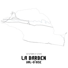 LA BARBEN Val-d'Oise. Minimalistic street map with black and white lines.