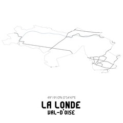LA LONDE Val-d'Oise. Minimalistic street map with black and white lines.