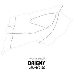 DAIGNY Val-d'Oise. Minimalistic street map with black and white lines.