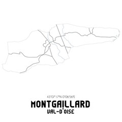 MONTGAILLARD Val-d'Oise. Minimalistic street map with black and white lines.