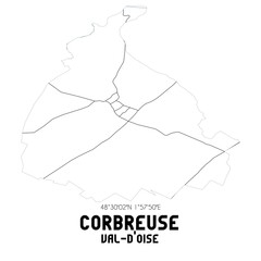CORBREUSE Val-d'Oise. Minimalistic street map with black and white lines.