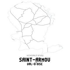 SAINT-ARMOU Val-d'Oise. Minimalistic street map with black and white lines.