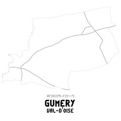 GUMERY Val-d'Oise. Minimalistic street map with black and white lines.