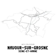 NAVOUR-SUR-GROSNE Seine-et-Marne. Minimalistic street map with black and white lines.