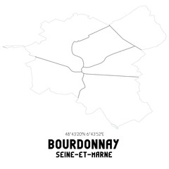 BOURDONNAY Seine-et-Marne. Minimalistic street map with black and white lines.