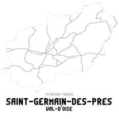 Fototapeta na wymiar SAINT-GERMAIN-DES-PRES Val-d'Oise. Minimalistic street map with black and white lines.