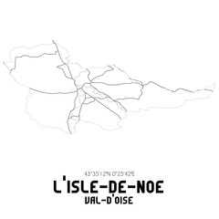L'ISLE-DE-NOE Val-d'Oise. Minimalistic street map with black and white lines.