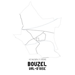 BOUZEL Val-d'Oise. Minimalistic street map with black and white lines.