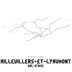 AILLEVILLERS-ET-LYAUMONT Val-d'Oise. Minimalistic street map with black and white lines.