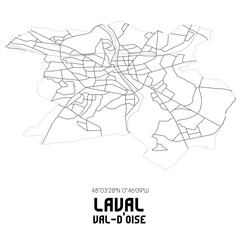 LAVAL Val-d'Oise. Minimalistic street map with black and white lines.