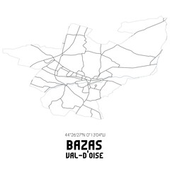 BAZAS Val-d'Oise. Minimalistic street map with black and white lines.