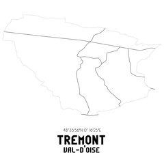 TREMONT Val-d'Oise. Minimalistic street map with black and white lines.