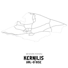 KERNILIS Val-d'Oise. Minimalistic street map with black and white lines.