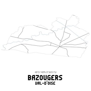BAZOUGERS Val-d'Oise. Minimalistic street map with black and white lines.