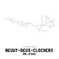 NEUVY-DEUX-CLOCHERS Val-d'Oise. Minimalistic street map with black and white lines.