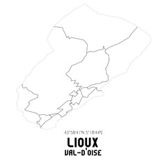LIOUX Val-d'Oise. Minimalistic street map with black and white lines.