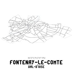 FONTENAY-LE-COMTE Val-d'Oise. Minimalistic street map with black and white lines.