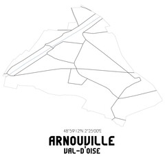 ARNOUVILLE Val-d'Oise. Minimalistic street map with black and white lines.